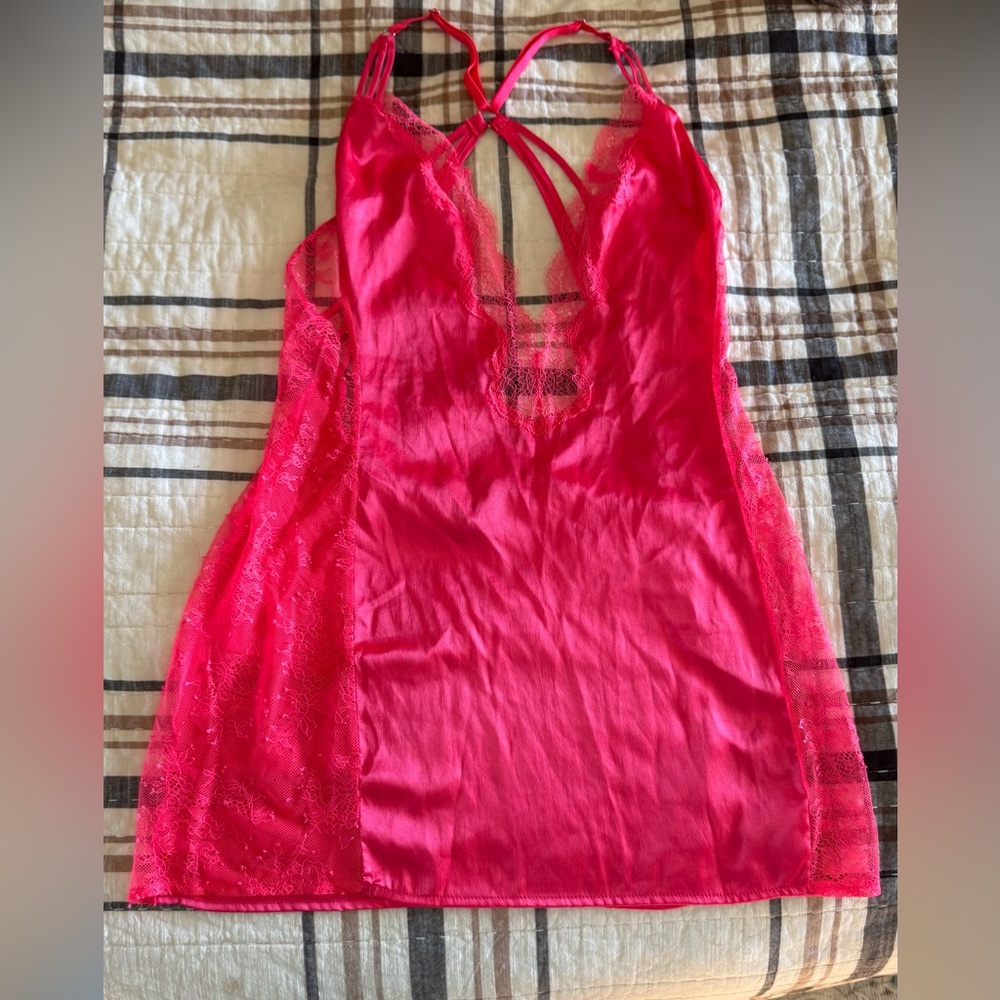 Hot pink Victoria’s Secret lace and satin slip
